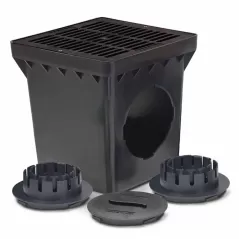 12" x 12" Square 2-Outlet Drainage with Black Grate Catch Basin Kit | RBDDB12KITB