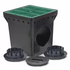 12" x 12" Square 2-Outlet Drainage with Green Grate Catch Basin Kit | RBDDB12KITG