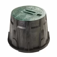 13.75" x 10" Round Black Body Irrigation Control Valve with Green Lid Valve Box | RBBVB10RND