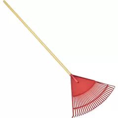 Red Poly Blade 24", 26-Tine Leaf Rake, 48" Wood Handle | CORRK25024