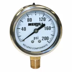 0 to 200 psi 2-1/2" Dial 1/4" NPT Lead-Free Liquid Filled Lower Pressure Gauge | MRLPGL200