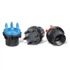 1/2" x 1/4" FPT x Barb 2 gph Plastic Red XB Series Pressure Compensating 6-Outlet Drip Emitter | RBXXBT206