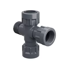 PVC Cross Manifold 1" x 1" x 1" x 1" FPT x FPT x FPT x MPT Swivel | 320-010