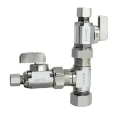 5/8" x 3/8" x 1/4" Compression Chrome-Plated Lead-Free Brass 2 Straight Dual Shut-Off Valve | DHLE335000