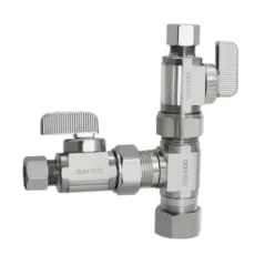 5/8" x 3/8" x 3/8" Compression Chrome-Plated Lead-Free Brass 2 Straight Dual Shut-Off Valve | DHLE335001
