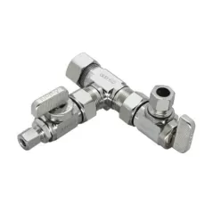 5/8" x 3/8" x 1/4" Compression Chrome-Plated Lead-Free Brass 1-Angle Straight Dual Shut-Off Valve | DHLE336000