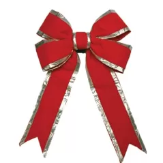 18" Red Velvet 4-Loop UV Protected with Silver Trim Decorative Bow | HBLBWRSLV18