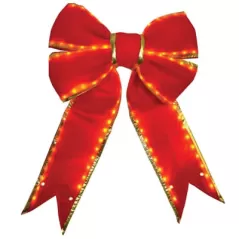 18" Red UV Protected with Gold Trim Lighted Bow | HBLBWLEDRGD18