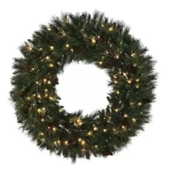 Warm White 5 mm LED 24" Mixed Noble Series Battery Operated Wreath | HBLMWR24BOWW