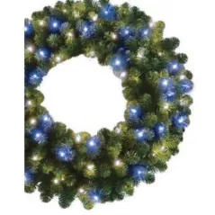 Pure White Blue 5 mm LED 36" Oregon Fir Series Frozen Wreath | HBLORFWR36PWBLLE