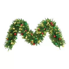 Warm White LED 9' x 16" Ornament Mixed Pine Series Garland | HBLORNGARL9WWLED