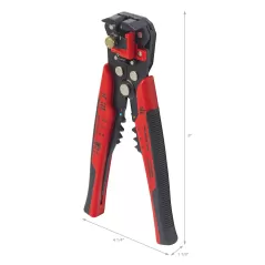8.25" x 4.25" x 1.25" Hardened Steel Blade Rubber Handle Red Adjustable Automatic Wire Stripper | KNGGS395