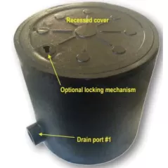 12" x 3-1/2" Round Black with Inlet Port Valve Box | LEMLWB12R