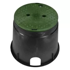 10" Round Black Box Water Standard with Overlapping Bolt-Down Green Cover Valve Box | NDB111BCBW