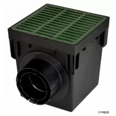 18" x 17-11/16" x 18-9/16" 2-Outlet Black with Green Grate Large Drainage Catch Basin Kit | NDS1882GRKIT