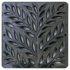 12" Square HDPE Black Catch Basin Decorative Botanical Drain Grate | NDS1218