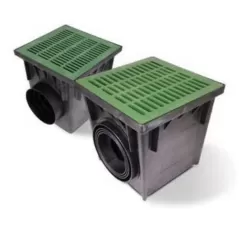 18" x 17-11/16" x 18-9/16" 2-Outlet Black with Black Grate Large Drainage Catch Basin Kit | NDS1882BLKIT