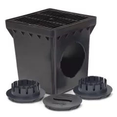 9" x 9" Square 2-Outlet with Black Grate Drainage Catch Basin Kit | RBDDB9KITB