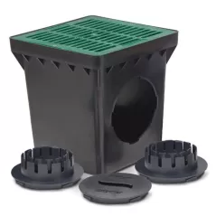 9" x 9" Square 2-Outlet with Green Grate Drainage Catch Basin Kit | RBDDB9KITG