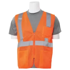 Safety Vest, XX-Large Polyester Hi-Viz Orange S363P Series Economy Mesh Type R Class 2