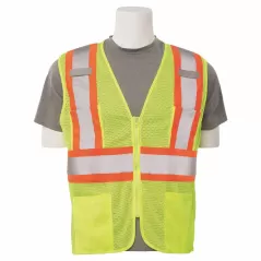 Safety Vest, Large Polyester Hi-Viz Lime S383P Series Multi-Pocket with Contrasting Tape Type R Class 2