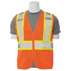 Safety Vest, XX-Large Polyester Hi-Viz Orange S383P Series Multi-Pocket with Contrasting Tape Type R Class 2