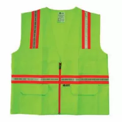 Safety Vest, Large Polyester Fluorescent Neon Green Glo Lime Series Multi-Pocket Type R Class 2