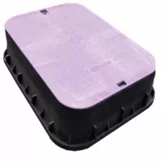 13" x 20" x 6" Rectangular Black Box Reclaimed Water Standard Jumbo with Overlapping Purple Cover Tapered Valve Box Extension | NDB119TBCR