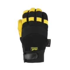 Deerskin Leather Black/Gold Hook and Loop Elastic Wrist Cuff A-Grade Heatlok Lined Mechanics Gloves | YLS2150H