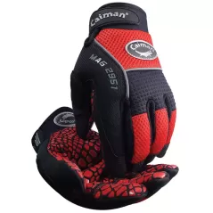 Synthetic Leather Black/Red Hook and Loop Neoprene Cuff Padded Mechanics Gloves | YLS2951