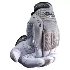Extra Large Deerskin Leather Gray/Black Hook and Loop Cuff Padded Unlined Mechanics Gloves | YLS29706