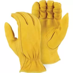 Deerskin Leather Gold Rolled Hem Cuff B-Grade Driver Gloves | YLS750DG