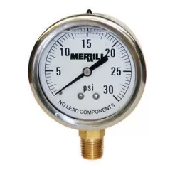 0 to 30 psi 2-1/2" Dial 1/4" NPT Lead-Free Liquid Filled Pressure Gauge | MRLPGLNL30