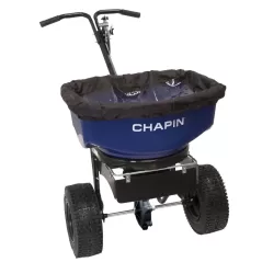 T-Handle with Rubber Grip 38" x 19" Steel Blue/Powder Coated with Baffles Salt and Ice Melt Spreader | CHP820886