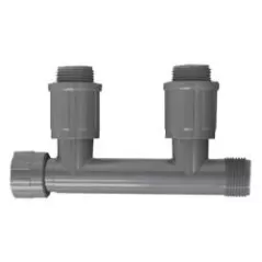 Gray PVC Double Tee 7.46 in. L 1 in. Nut x Male Threaded x Male Valve Connector Manifold | 1301210