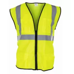High Visibility Surveyors Safety Vest, Large Polyester Hi-Viz Yellow Zipper 2 Pocket Reflective | 690-2209