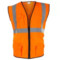 High Visibility Surveyors Safety Vest, Large Polyester Hi-Viz Orange Zipper 2 Pocket Reflective | 692-2209