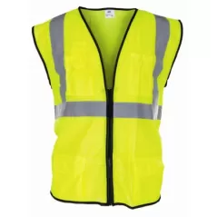 High Visibility Surveyors Safety Vest, X-Large Polyester Hi-Viz Yellow Zipper 2 Pocket Reflective | 690-2210