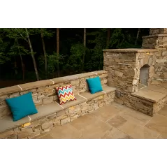 2-Sides Sawn 2-Long Sides Rockfaced Wall Cap, Buff, 14 x 24 x 2" | BUFFWCP14242-2R