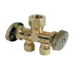 1-Piece Dual Shut-Off Stop Brass 1/2" x 3/8" x 1/4" Compression x Compression x Compression | CR1900DVSX R