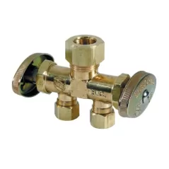 1-Piece Dual Shut-Off Stop Brass 1/2" x 3/8" x 3/8" Compression x Compression x Compression | CR1901DVSX R