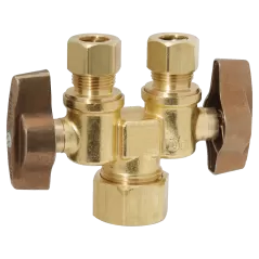 1-Piece Dual Shut-Off Stop Brass 1/2" x 3/8" x 3/8" Compression x Compression x Compression | KTCR1901DVSX R