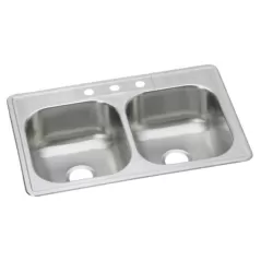Dayton Double Bowl Drop-In Sink, 33" x 22" x 8" Stainless Steel | DSE233223