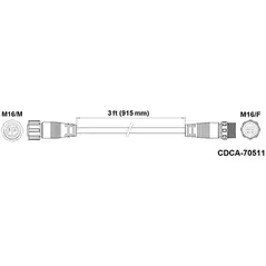 Fluence Light Bar DC Extender, 3' (915mm), M16 to M16, Threaded 10/CS