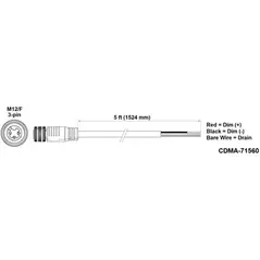 Fluence PSU2 DC Dimming Signal Cable, 5' ( 1524mm ), Pigtail to M12 Threaded Connector 10/CS