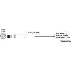 Fluence PSU2 DC Dimming Signal Cable, 11" ( 279mm ), Pigtail to M12 Threaded Connector 10/CS