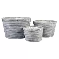 Gardener Select 3pc Grey Woodchip Oval Flower Basket with Plastic Liner