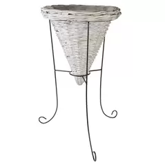 Gardener Select 23"x13" Black Wire Plant Stand with White Willow Cone Basket with Plastic Liner