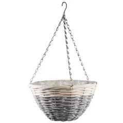 Gardener Select 12" Round Grey/ White Wood Hanging Basket w/ Chain Hanger 24/CS
