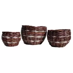 Gardener Select 3pc Round Wood Planter Brown w/ Grey Stripe w/ Plastic Liner